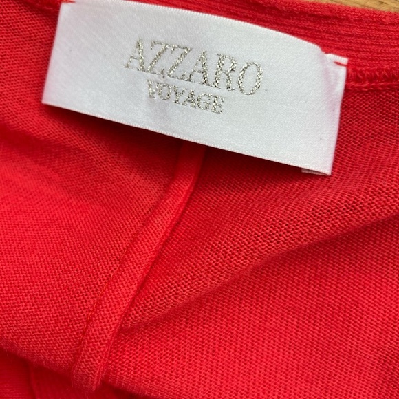 Red Azzaro Dress Fitted Crystals Ruched Plunging M - Picture 6 of 10